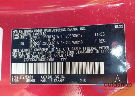 2022 Lexus Nx 250 Premium from USA, damaged, VIN 2T2GDCAZ2NC002889